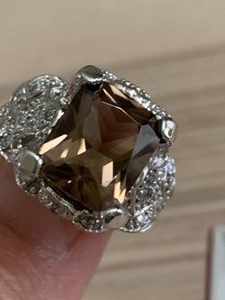 12 ct very good cut Smoky Quartz On 925 Sterling silver ring. Size 6.5