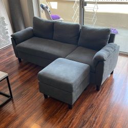 Dark Gray Sectional Sofa with Ottoman - New!