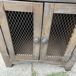 Vintage Real Wood Nightstand Inset Wire Mesh 