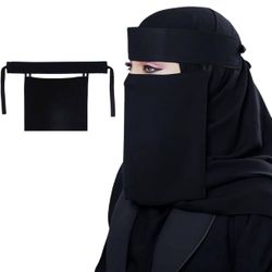 Islamic Niqab with Buckram Headband | Black | 12.5 x 12 Inches | Lightweight, Adjustable, Face Veil for Everyday Wear, Prayer, Travel, and Special Occ