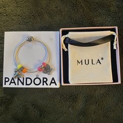 PANDORA Moments Sterling Silver Bracelet with Heart Clasp with elephant charm butterfly charm