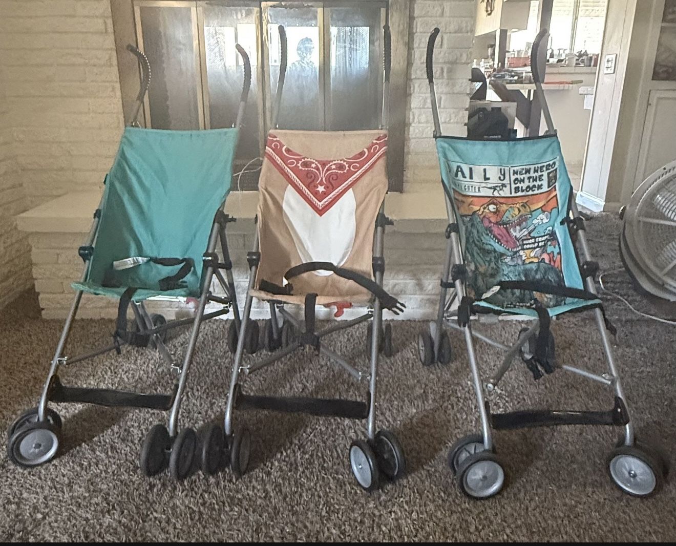 3 stroller new in condition All 3 in $30 Each stroller $10 All in new condition very light weight Easy to carry and very easy to fold