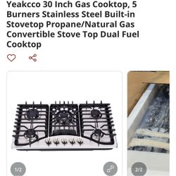 Yeakcco 30-Inch 5-Burner Stainless Steel Gas Cooktop