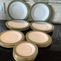 22 VINTAGE FRANCISCAN MASTERPIECE  CHINA ANTIQUE GREEN -plates Set MADE IN USA