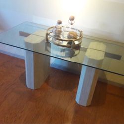 Glass Top Marble Pedestal Table/Desk 