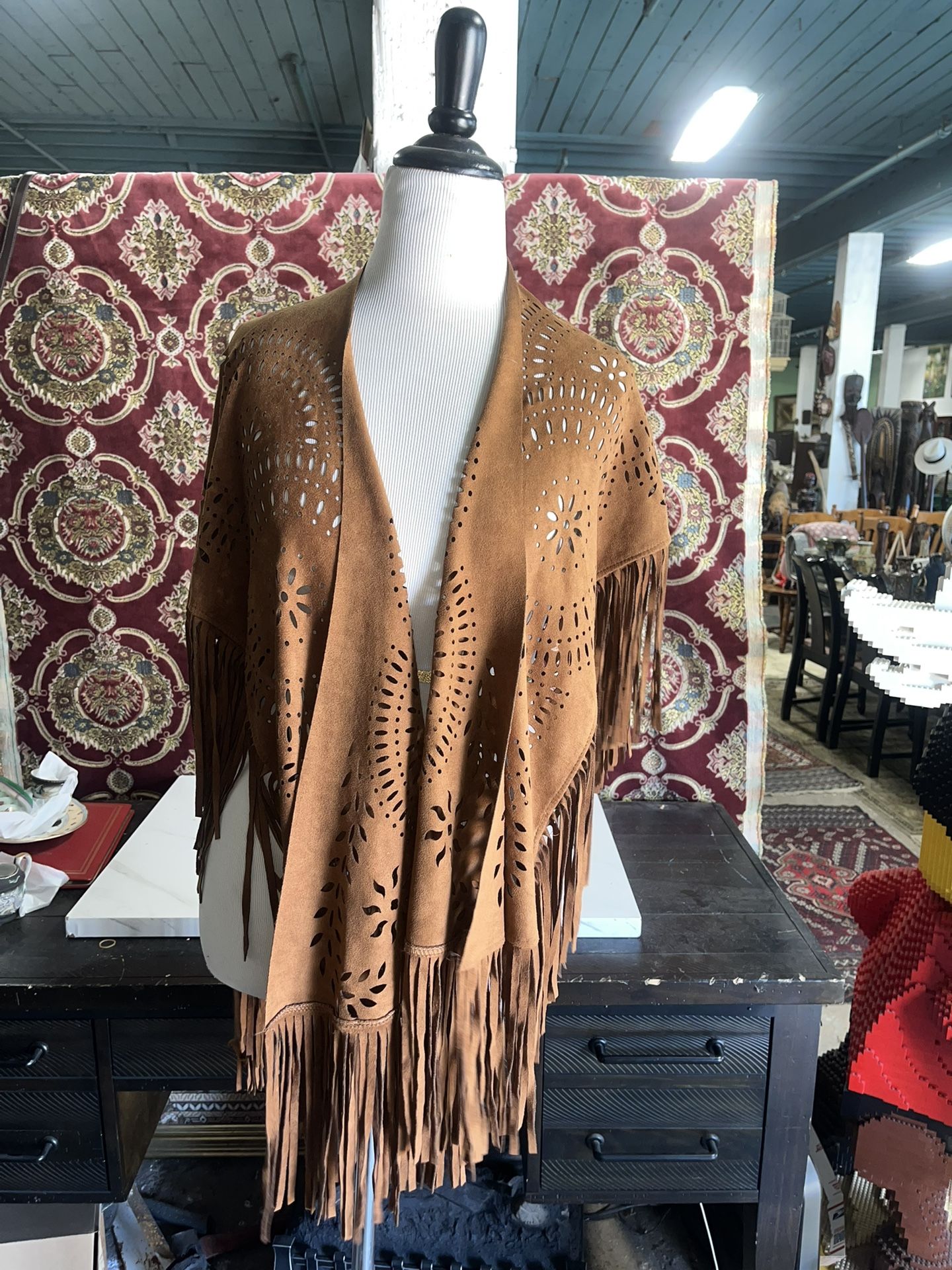 Boho Chic Leather Shawl