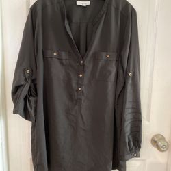 Calvin Klein Black Work Long Sleeved Blouse with Hold Button Size XL Good Cond