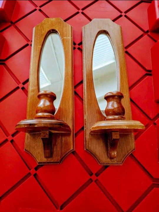 Vintage Wooden Candle Holder Sconces