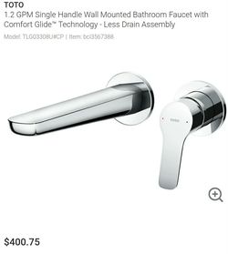 TOTO 1.2 GPM Single Handle Wall Mounted Bathroom Faucet with Comfort Glide
