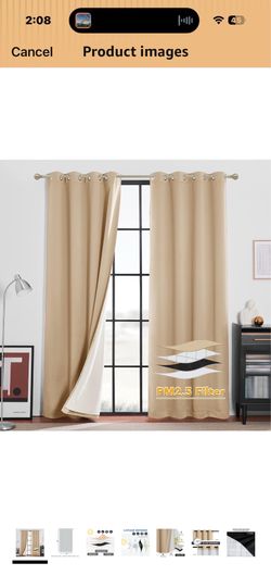 New Open Box 2pan W52”xL108” Beige RYB 100% Blackout Curtains Noise Reducing