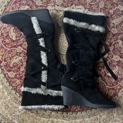 Black Wedge Long Boots