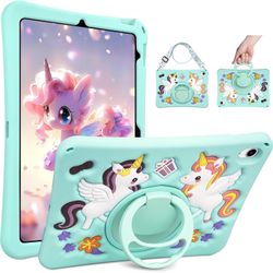 Coolden Unicorn Kids iPad Case A16 11th/10th Gen 11”/10.9” w/ Strap & 360 Stand Blue