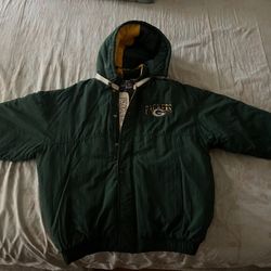 Vintage 90s Green Bay Packers NFL Starter Mens Jacket Yellow Hooded Pockets