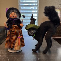Annalee Halloween Witch 2008 and Scaredy Cat 2009 Doll