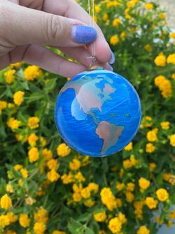 Painted Glass Globe Ornament Earth Design with Box