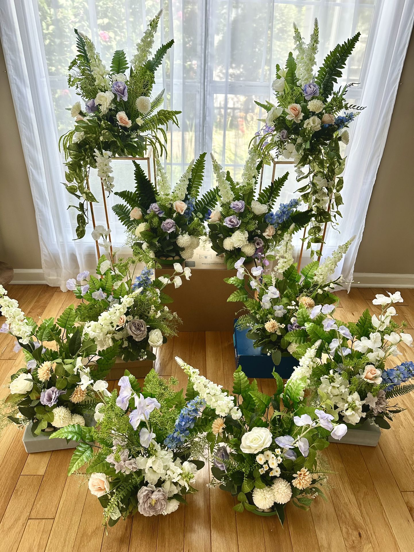 Wedding Ceremony 10 Woodland Floral Arrangements + 2 Rose-Gold Columns Bundle