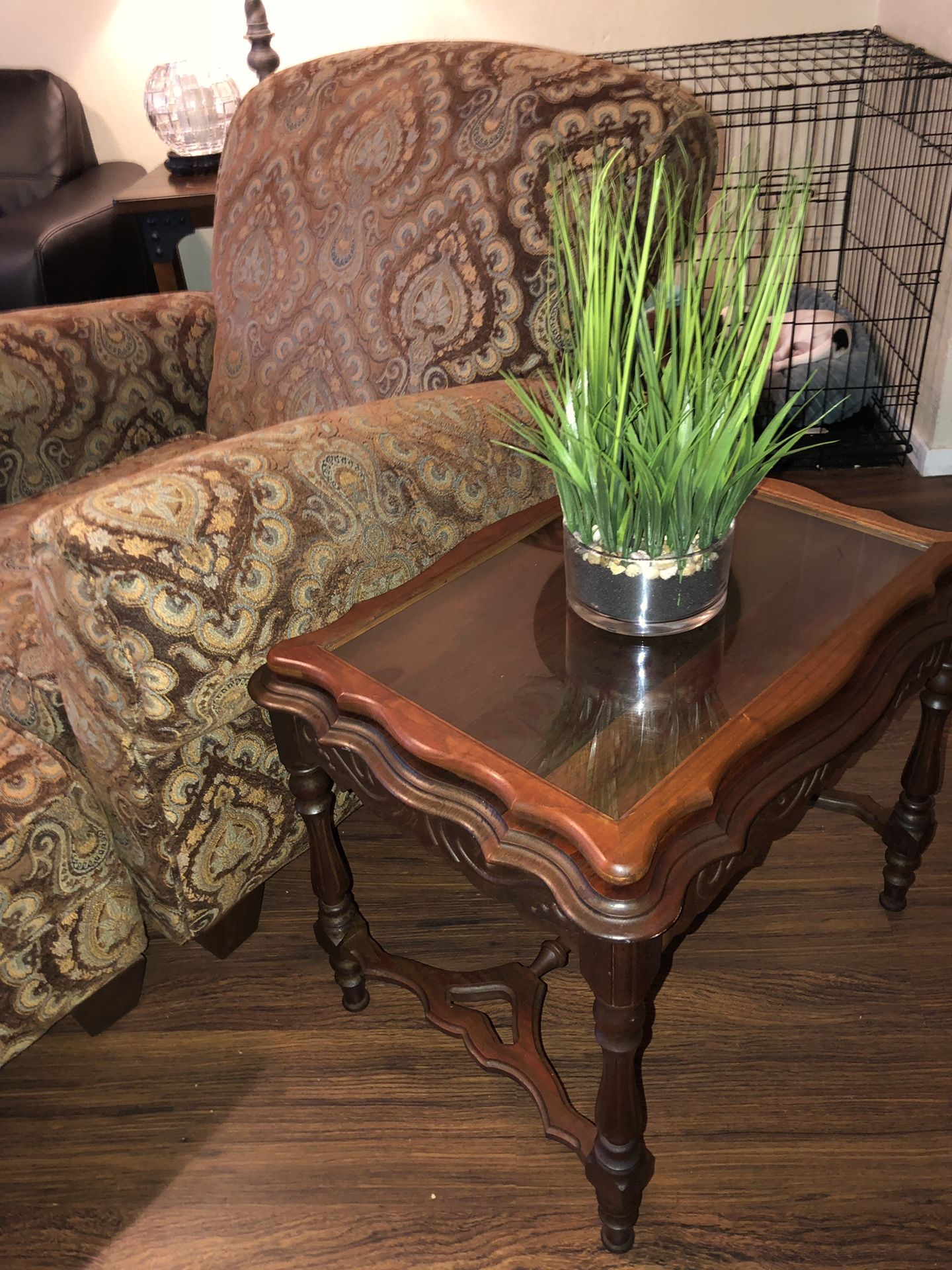 Wood end table with glass top