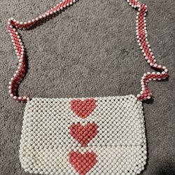 Chic Beaded Heart Design Bag - White and pink 