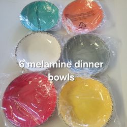 New set of 6 melamine plastic pasta dinner bowls outdoor dining Entertaining