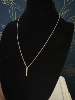 Sterling Silver 925 Italy Gold-Plated Bar Necklace w/ Pave CZ – Minimalist Modern Pendant