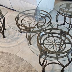 Coffee Table and 3 Side tables W/glass tops