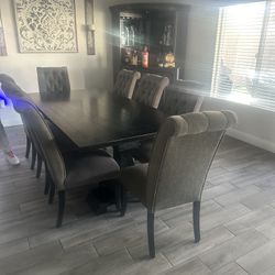 Black Dark Brown 8 Chair Dining Table 