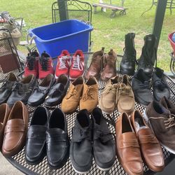 Mens shoes and tennis shoes all sizes text for price and size