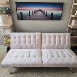 Light Pink Velvet Futon Sofa Bed — Like New
