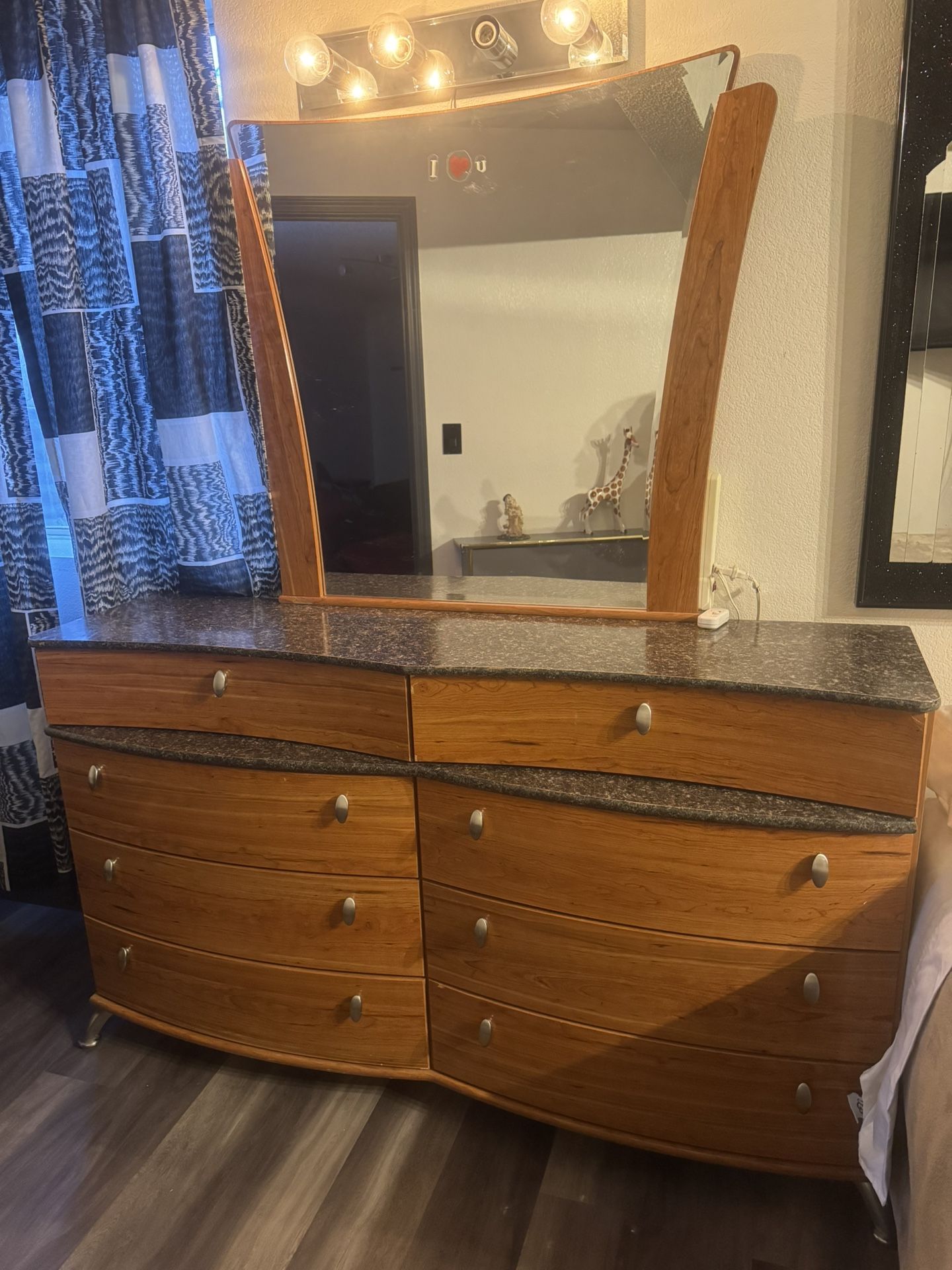 Set Of Dresser With Mirror And Tow Night Stands