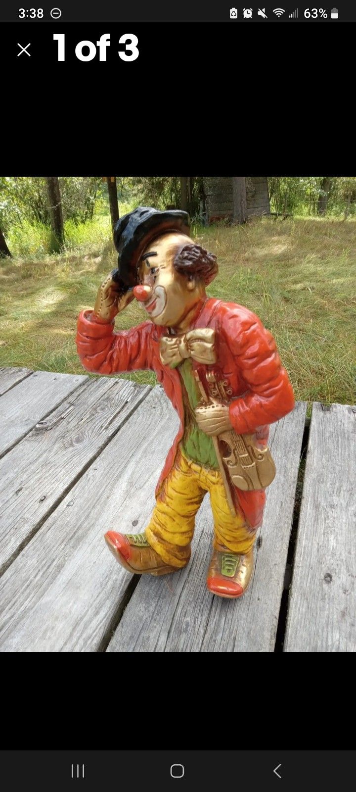 1978 Vintage "Progressive Art Products" 17" Clown With Violin