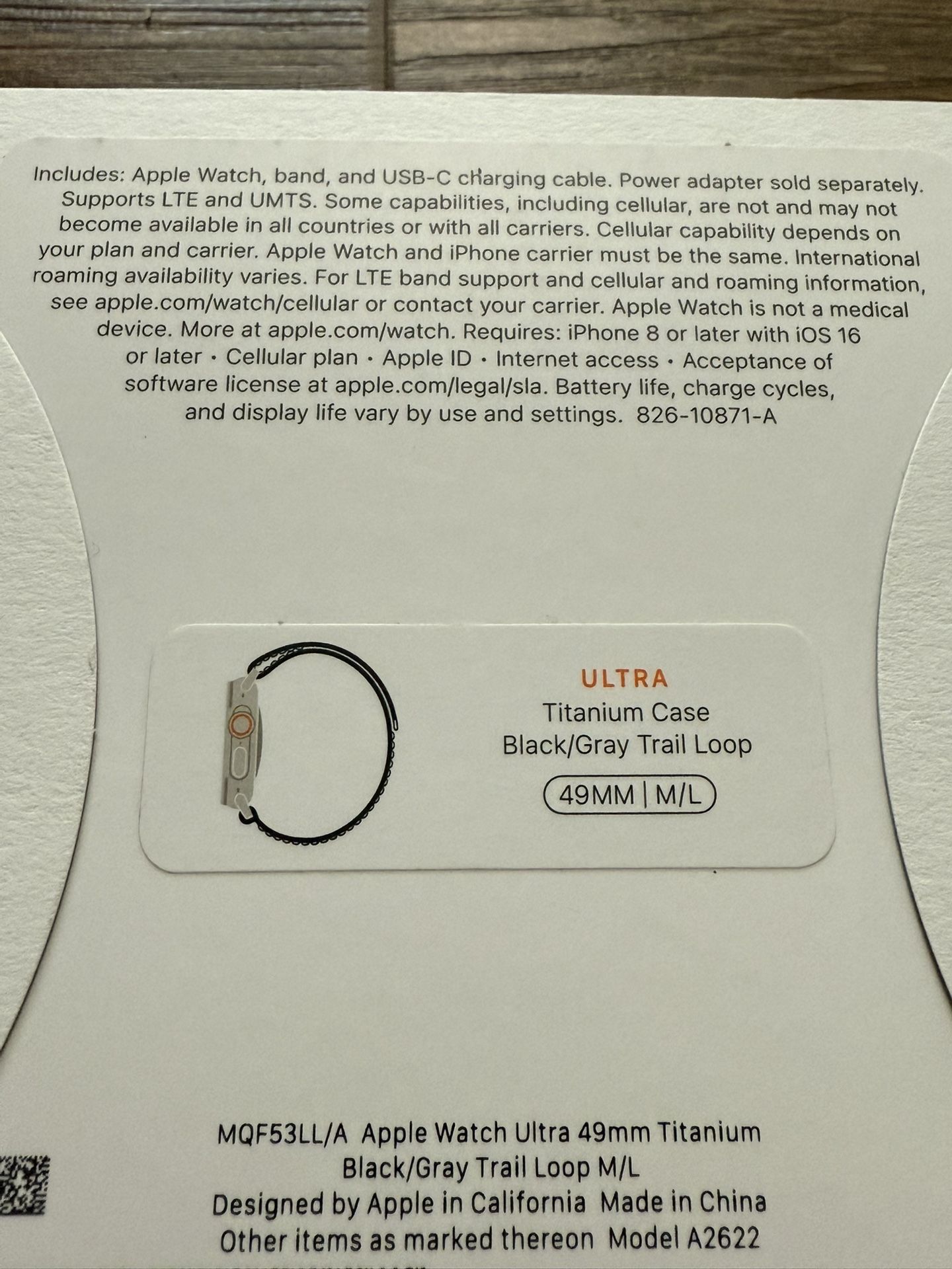 NEW Apple Watch Ultra GPS + Cellular 49mm Natural Titanium Case with Black/Gray Trail Loop - M/L