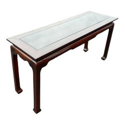 NY: Glass Top Wood Console Table
