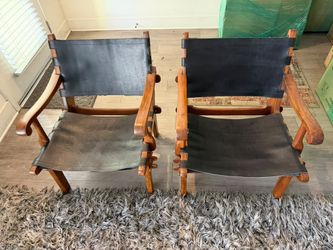 STUDIO STYLE CHAIRS  PAIR IN LEATHER AND SOLID WOOD