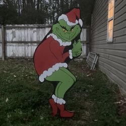 Vintage Hand Painted Grinch Lawn Sign 