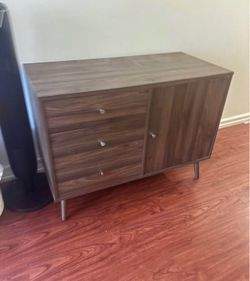 Mid-century modern storage cabinet / dresser from Wayfair. Great as a dresser, entryway console, bar