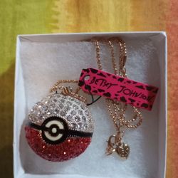 NWT Betsey Johnson Rhinestone PokeBall Necklace 