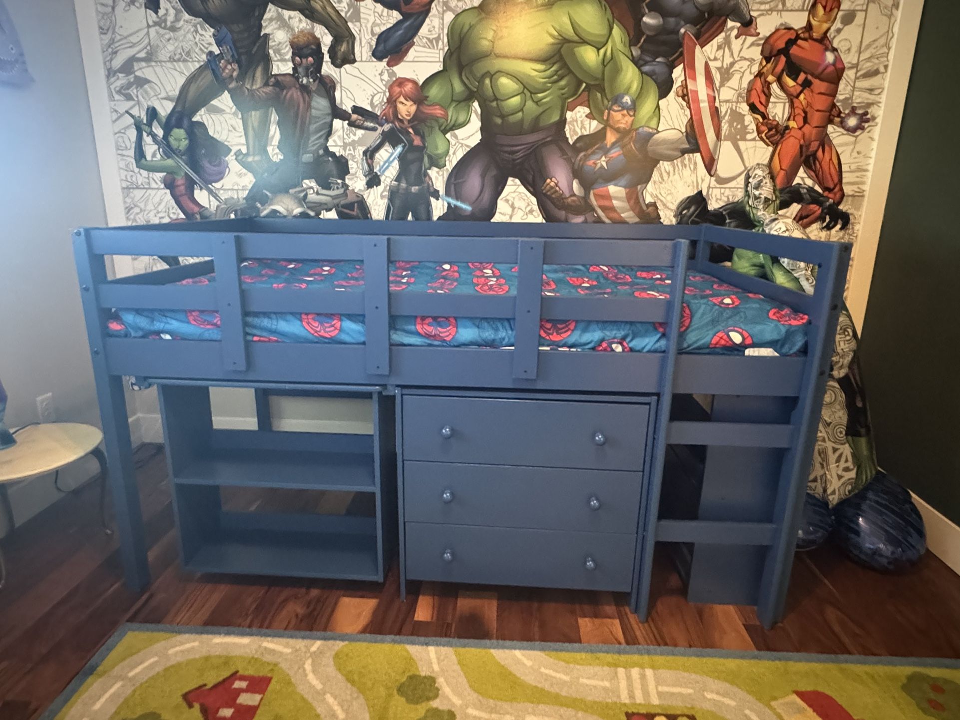 Twin Loft Bed With Pull Out Desk and Dresser and Mattress