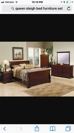 Queen sleigh bed bedroom set.