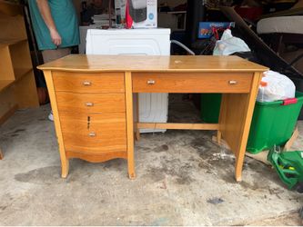 Wood desk with top shelves