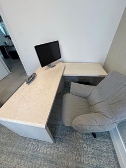 Crate and Barrel 64” Whitewashed Ash Rotating Large Desk with Storage