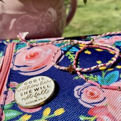 Cross Bracelet  Set And Enamel Bible Verse Pin