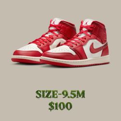 Jordan 1 Mid (Red Cracked Leather)