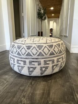 Boho Patterned Pouf Ottoman – Woven Floor Cushion Tribal Style