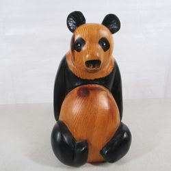 Sarreid 70's Solid Wood Carved Panda Bear Statue 12"Tall Made In Spain
