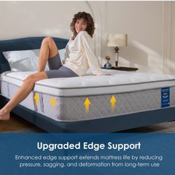 Queen Size Mattress, 14 Inch Hybrid Mattress in a Box, Upgraded Support for Back Pain Relief, Memory Foam & Pocket Springs for Back Support, Pillow To