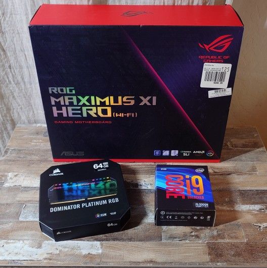 Intel i9 9900K Asus ROG Z390 Maximus XI Hero Wi-Fi Corsair Dominator Platinum 64GB