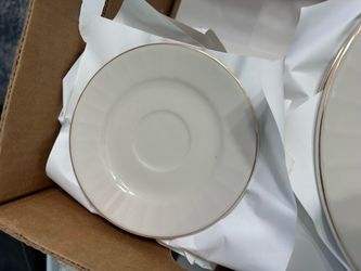 White Ceramic Dish set with real Gold Rim