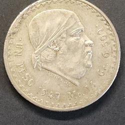 1947 Un Peso Silver Morelos Coin