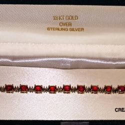 BRACELET - 18K YELLOW GOLD OVER SOLID SILVER WITH RUBY & DIAMOND ACCENT