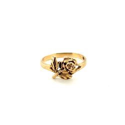 Vintage 10k Yellow Gold Rose Flower Ring Size 5.75 Floral Leaf Band 1.8g